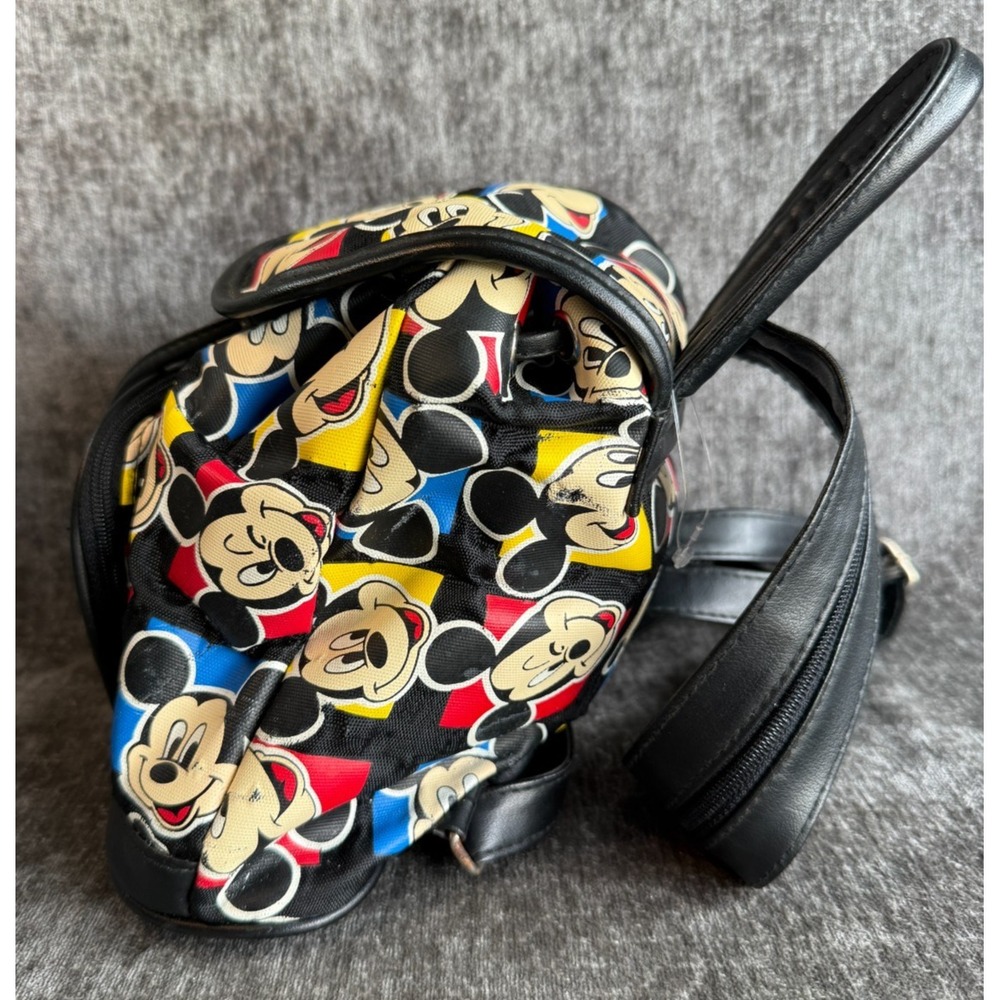 VTG Mickey Mouse All Over Print Mini Backpack Drawstring Convertible Strap Bag - Picture 3 of 5